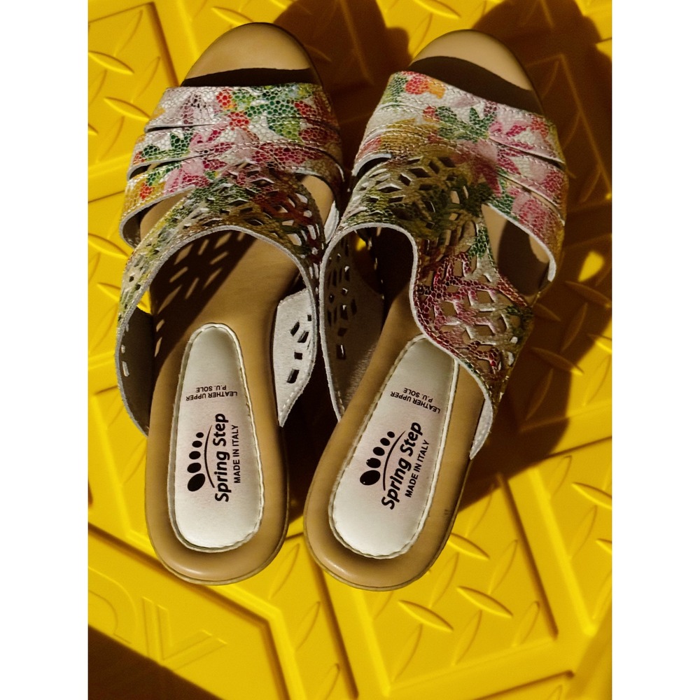 Spring Step Multicolor Leather Cutout Wedge Sandals Size 38/8 Made‎ in Italy - Picture 5 of 6